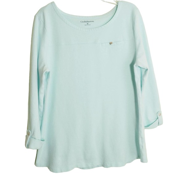 CROFT & BARROW 3/4 Sleeve Soft Knit Top Womens Size M Scoop Neck Blue Pullover - Picture 3 of 8